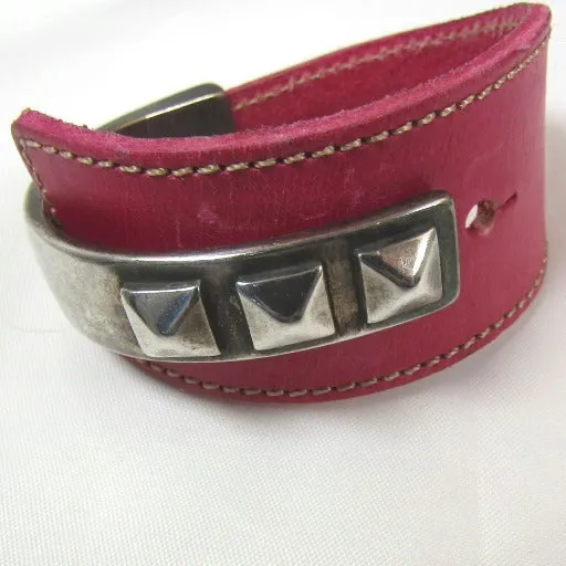 Wide Leather Cuff Bracelet with Silver Accents