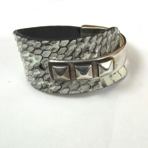 Wide Leather Cuff Bracelet with Silver Accents