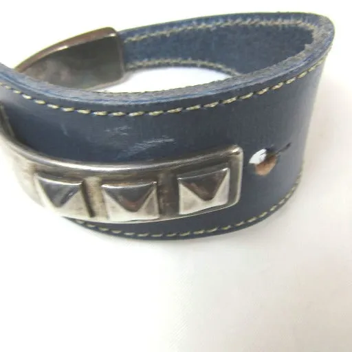 Wide Leather Cuff Bracelet with Silver Accents