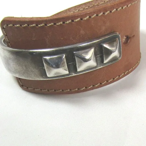 Wide Leather Cuff Bracelet with Silver Accents