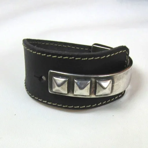 Wide Leather Cuff Bracelet with Silver Accents