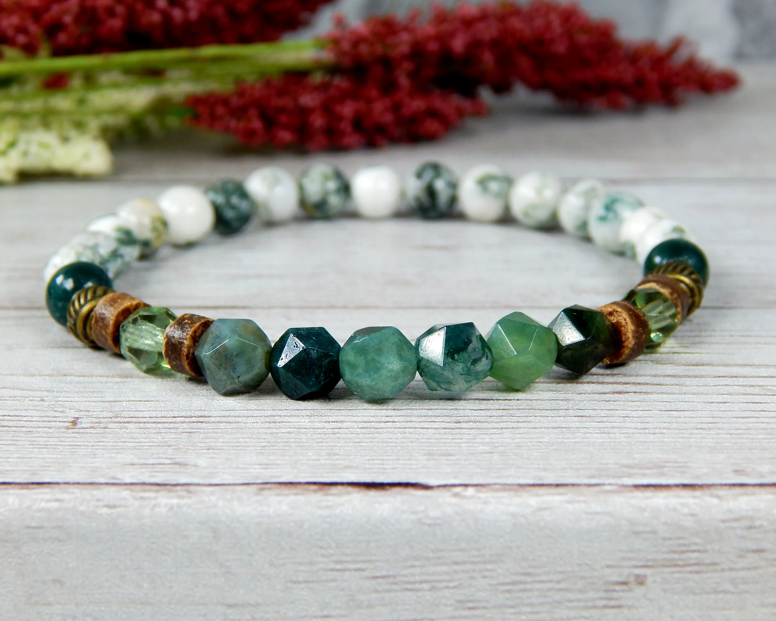 Woodland Bracelet- Moss and Tree Agate Green Jewelry - Nature Jewelry for Women