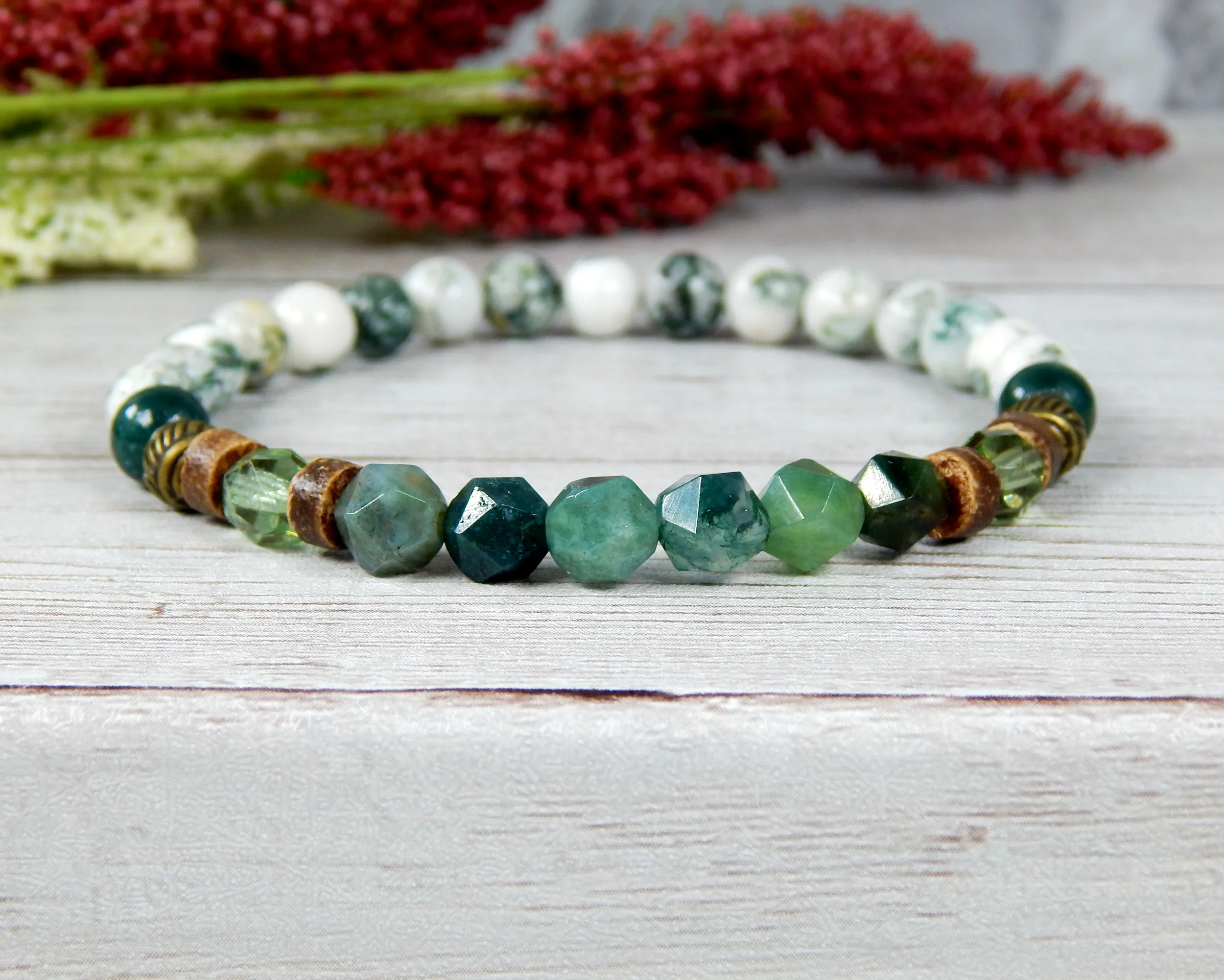 Woodland Bracelet- Moss and Tree Agate Green Jewelry - Nature Jewelry for Women