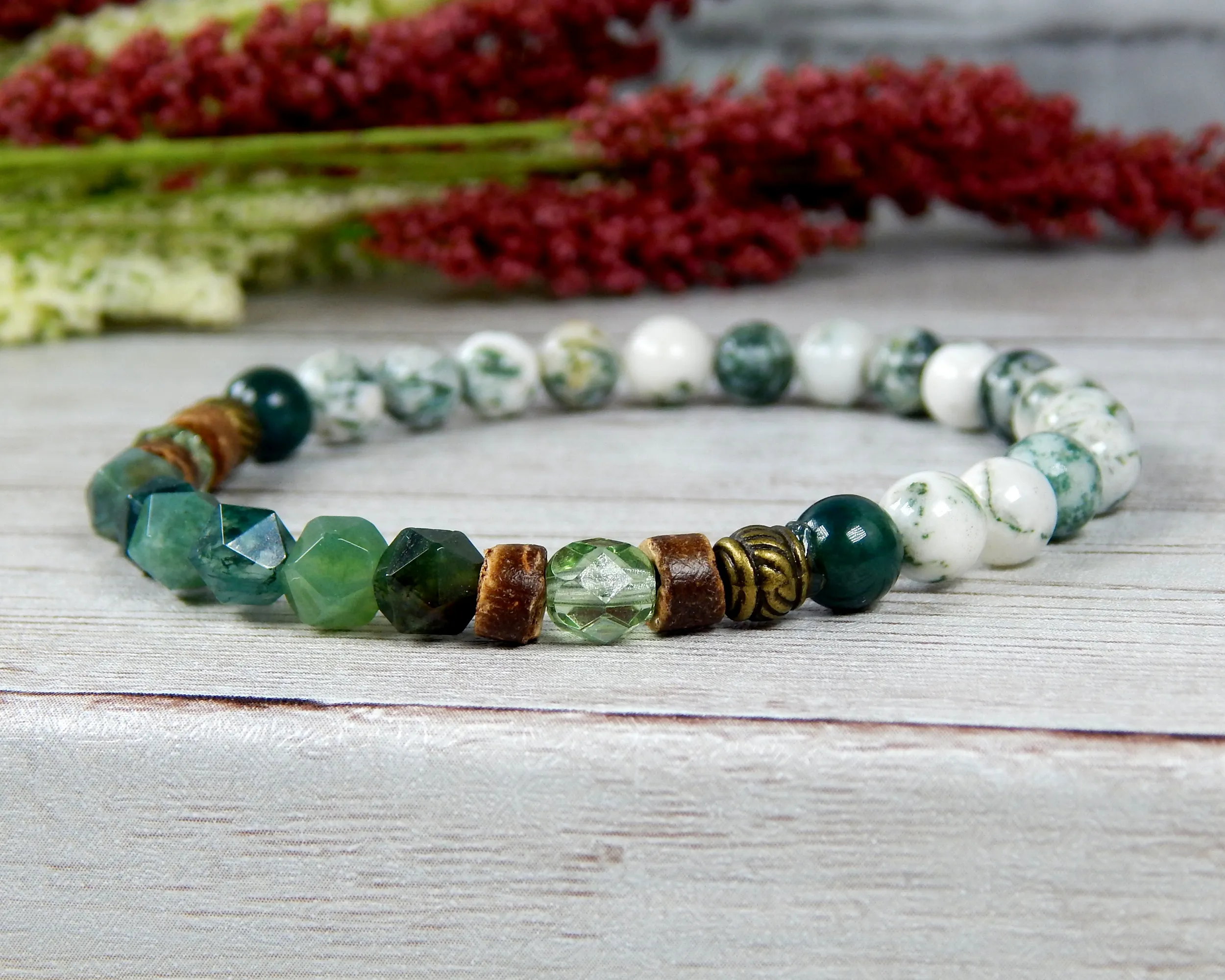 Woodland Bracelet- Moss and Tree Agate Green Jewelry - Nature Jewelry for Women