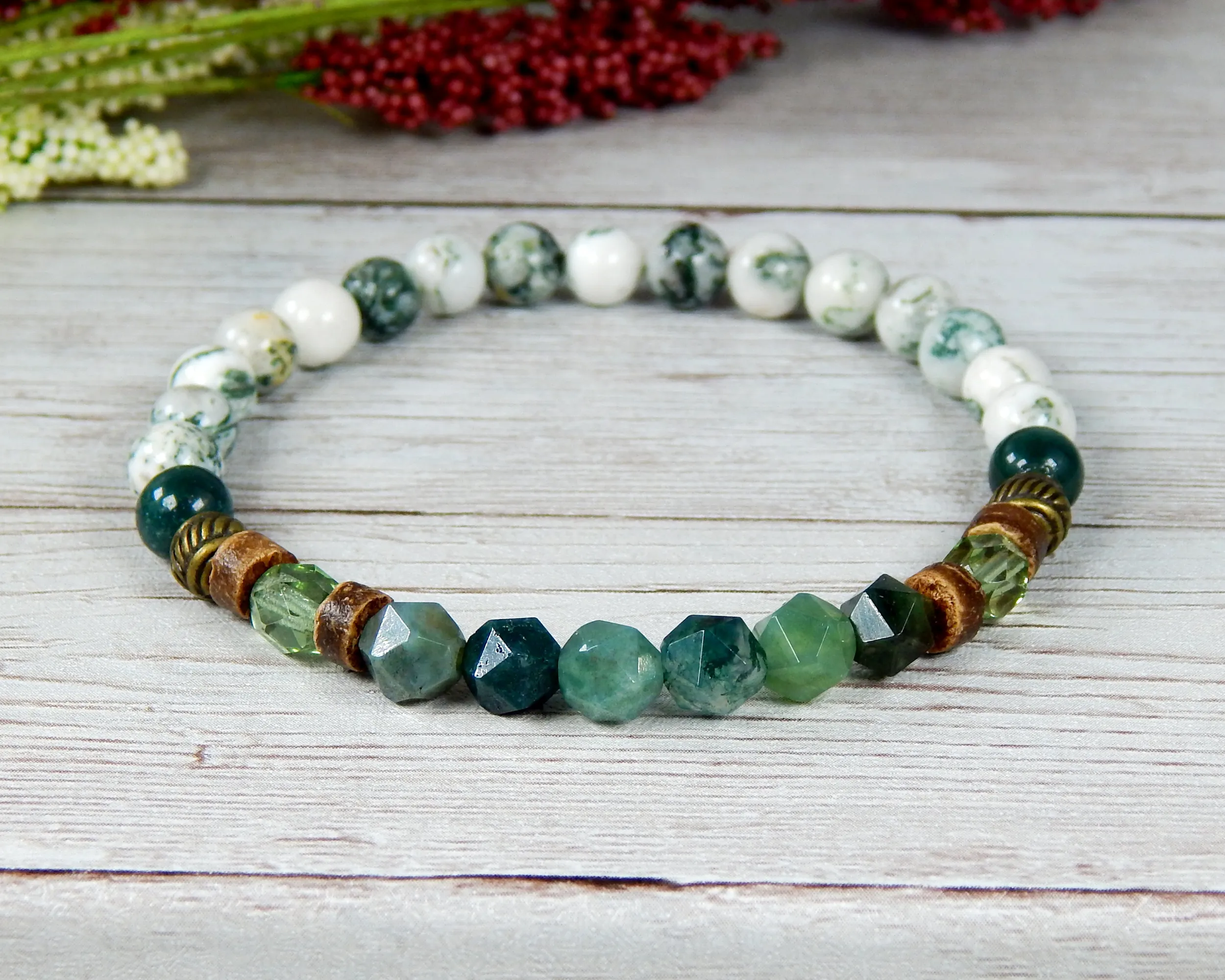 Woodland Bracelet- Moss and Tree Agate Green Jewelry - Nature Jewelry for Women