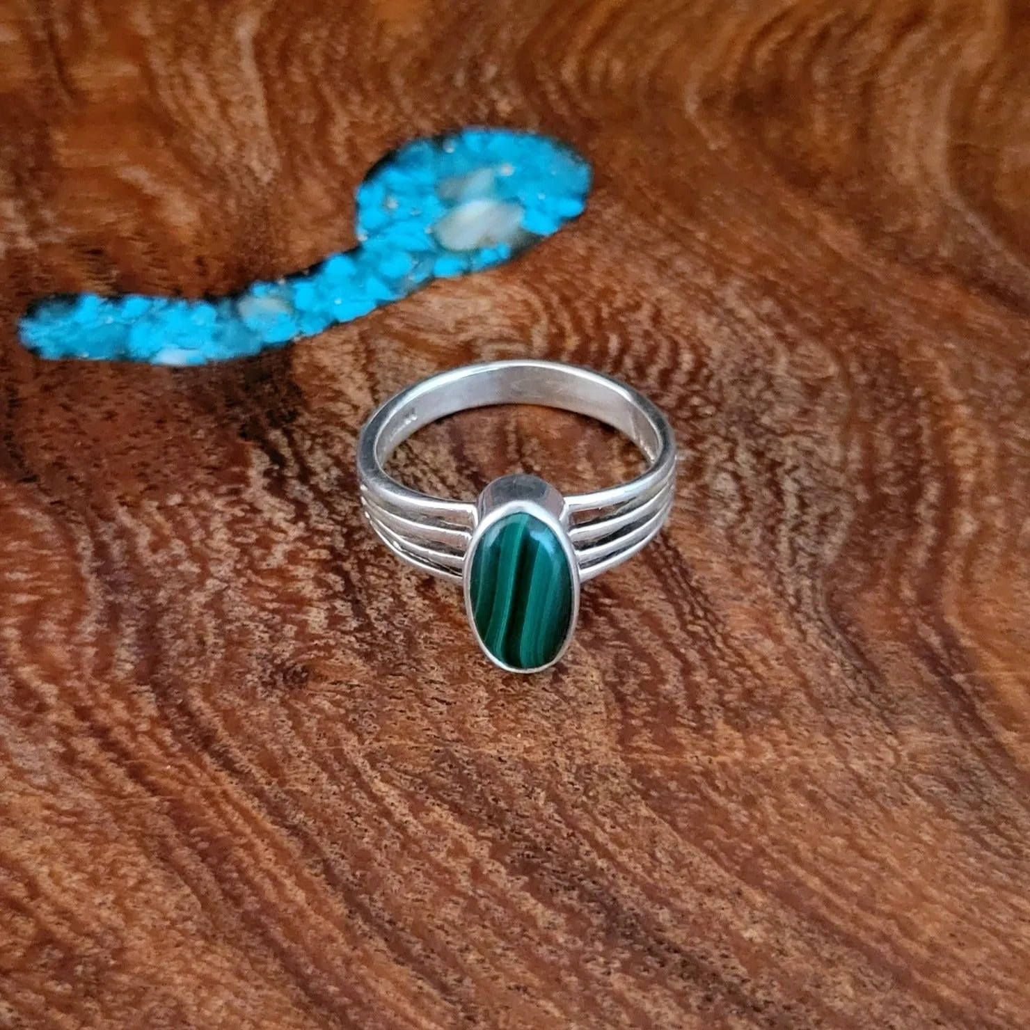 Zuni Made Sterling Silver & Malachite Ring BB-RNG-0002